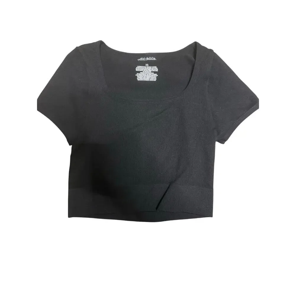 Women's Short Sleeve Square Neck Fitted Seamless T-shirt -XS - Picture 2 of 3